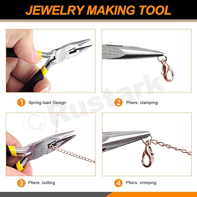 Rustark 102Pcs 4mm 30 Feet Rose Gold Jewelry Making Chains Kit Thin Necklace Bracelet Chain Twisted Links Curb Chain with Jump Rings Lobster Clasps and Pliers for Bracelet Necklace Jewelry Making