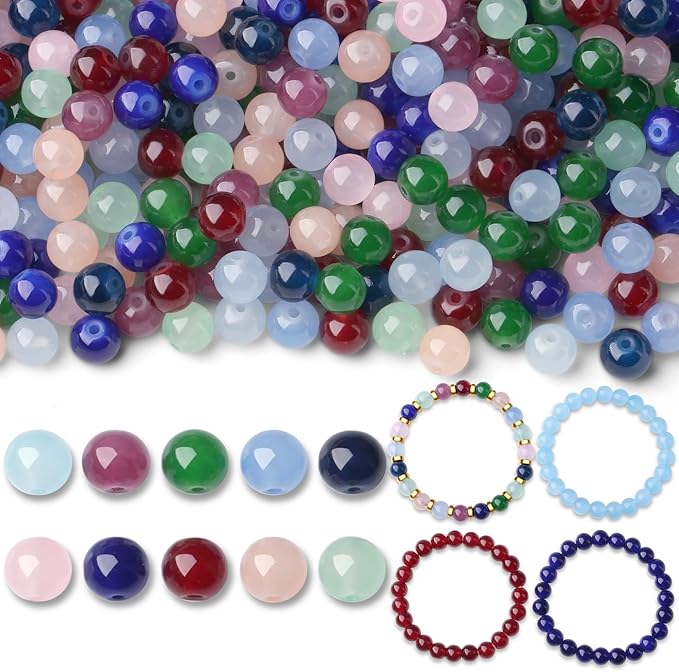 500Pcs Glass Beads 10 Colors 8mm for Jewelry Making, Mix Round Crystal Crafts Beads for Bracelet Necklaces Kit Earring DIY(Colored)