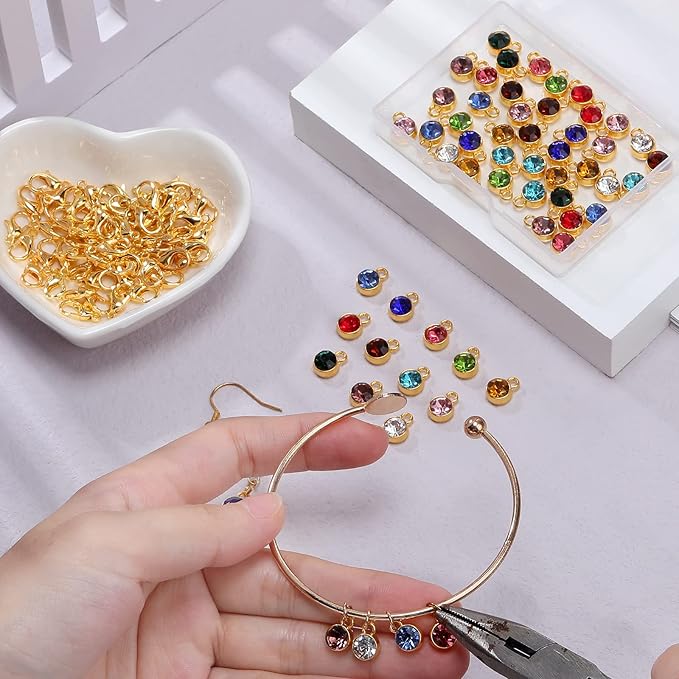 Sureio 120 Pcs Birthstone Charms for Jewelry Making Handmade DIY Crystal Birthstone Beads Bling Round Charms Bracelet Enamel for Birthday Jewelry Making Earrings Accessory (Assorted Color)