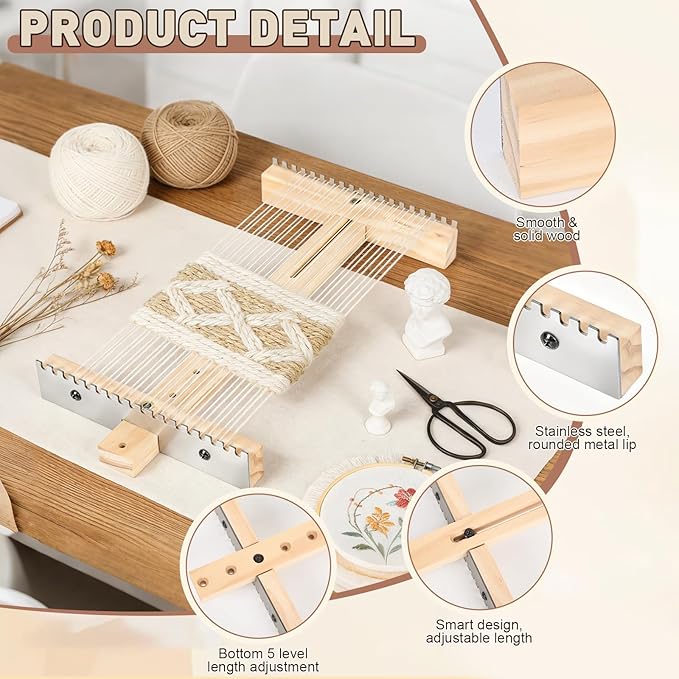 Adjustable Tapestry Weaving Loom, Wooden Craft Weaving Loom Kit, Small Expandable 4.72in to 13in, Wooden Frame to Handcraft Art for Beginners Experts, Wood Weaving Kit