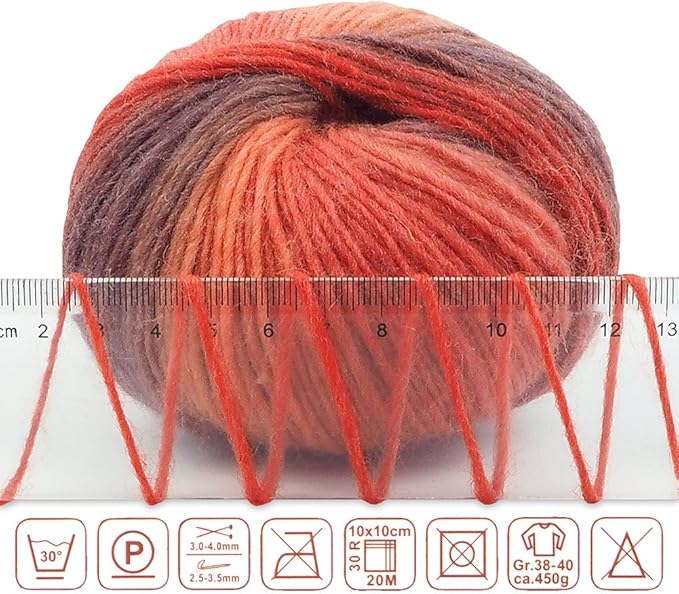 2 Skeins Rainbow Soft Yarn 100% Wool Gradient Multi Color Yarn for Crocheting Knit Total Length 180m×2(196yds×2,50g×2)-3