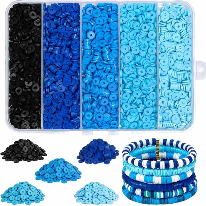 3500pcs Blue Clay Beads for Bracelets Making 6mm Heishi Beads Polymer Flat Round Disc Clay for Jewelry Making Blue Bead Crafts