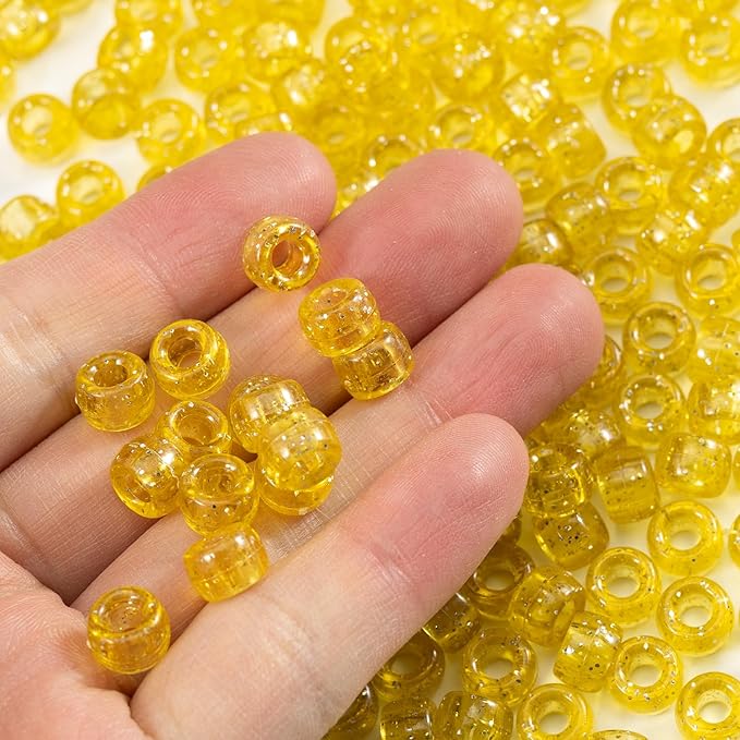 Gxueshan 1000 Pcs Acrylic Plastic Transparent Yellow Pony Beads 6x9mm Large Hole Pens Hair Braiding Bulk Kandi Beads for Friendship Bracelet Necklace Jewelry Making Kit