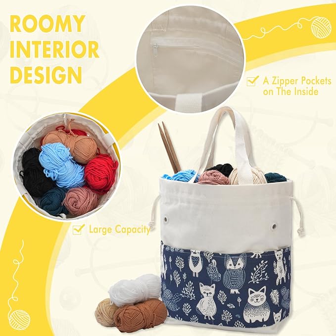 Crochet Bag, Handy Knitting Project Yarn Bag, Crochet Accessories Yarn Storage Organizer, Knitting Bags and Totes for Crocheting on The Go, 12.5x13x5''