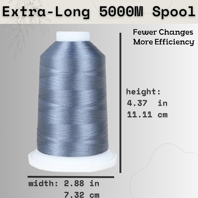 Simthread Trilobal Polyester Thread – 5000M (5500yds) No.40 – Super Sheen, Tangle-Free – Built-in Thread Lock Spool – Compatible with Brother, Singer, Janome & More, Pewter-704
