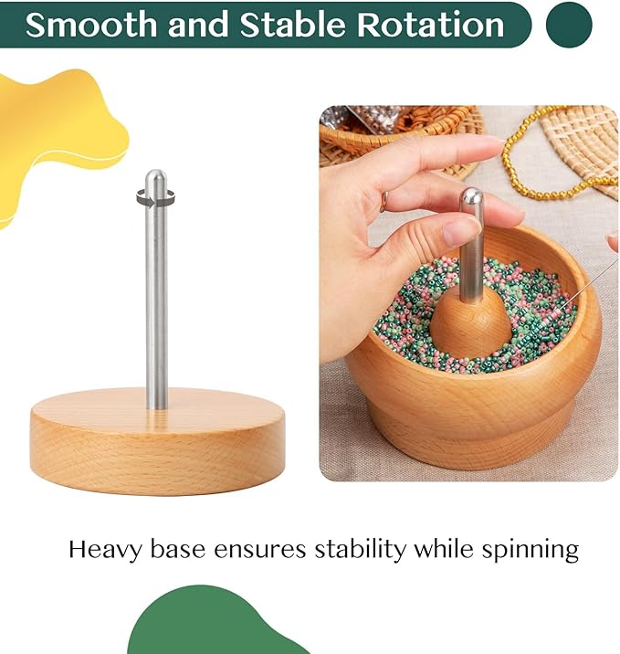 Tilhumt Bead Spinner for Jewelry Making, Effortless Rotating Wooden Clay Bead Spinner with 2 Big Eye Beading Needles and 3000 Seed Beads, Beading Supplies for Making Waist, Bracelets, Necklace
