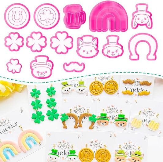 St. Patrick's Day Polymer Clay Cutters Set - 10pcs Sharp & Durable Leprechaun, Horseshoe & Beer Mug Shapes for DIY Earring Jewelry Making, Soft Clay Crafts & Holiday Supplies