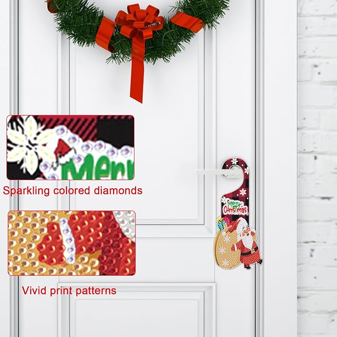 AiYuanzsh Diamond Art Painting Christmas Door Sign Pendant Kits for Door Decoration, Christmas 5D Special Shaped Drill Crystal Diamond Art Hanging Door by Number Kits for Adults Craft DIY Gift
