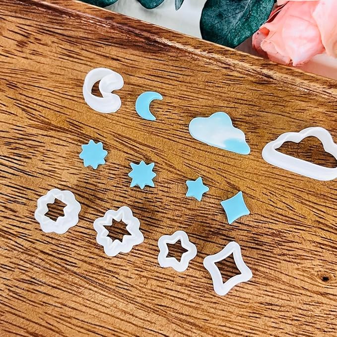Xaekicr 6 PCS Sky Theme Polymer Clay Cutters Set – Cloud Moon Star Shapes Clay Cutters for Polymer Clay Molds, Jewelry DIY Clay Tools
