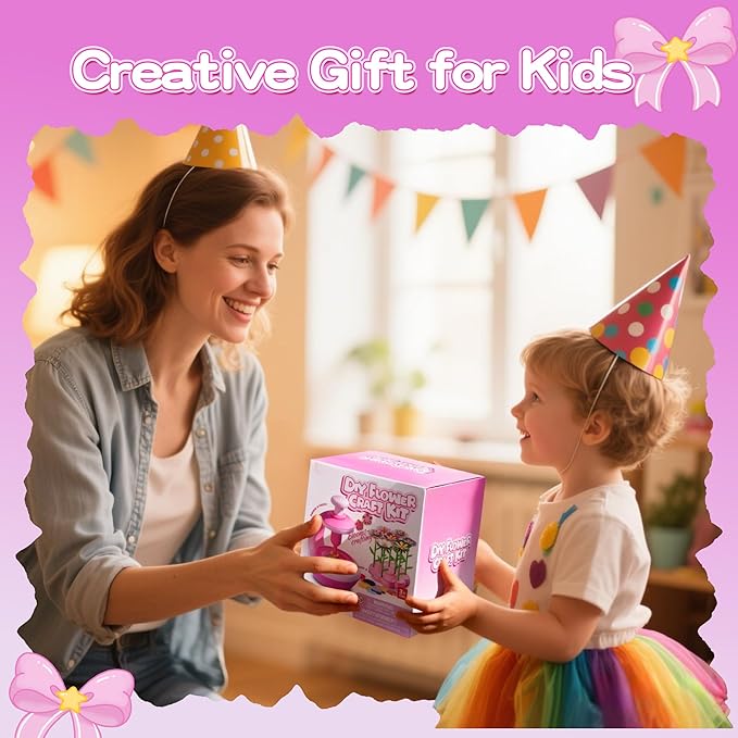 fabric flower bouquet craft kit for kids, diy arts & crafts toy to make your own flower wreaths & reusable felt flowers, educational birthday gift for girls boys ages 4–10