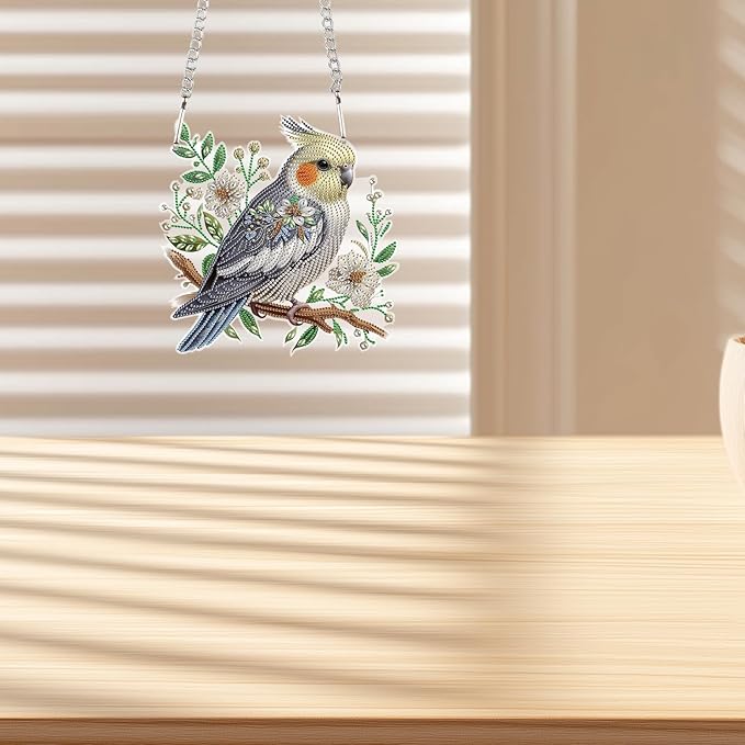 JZHYOAN DIY Bird Diamond Art Hanging Kit Diamond Painting Decorative Sign Hanging Diamonds Craft Pendant Wind Chimes with Diamonds Art Window Pendants Acrylic pendant Crystal Arts pendant Craft Decora