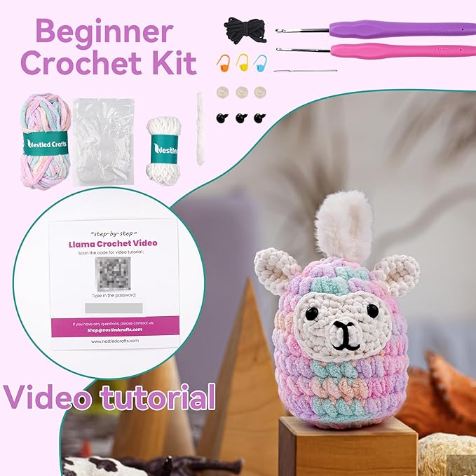 Vanttokeey Crochet Kit for Beginners, Animal Amigurumi Crochet Kits Included, Step-by-Step Video Tutorials, Beginner Crochet Kit for Adults and Kids, Crocheting Starter Set (Alpaca)