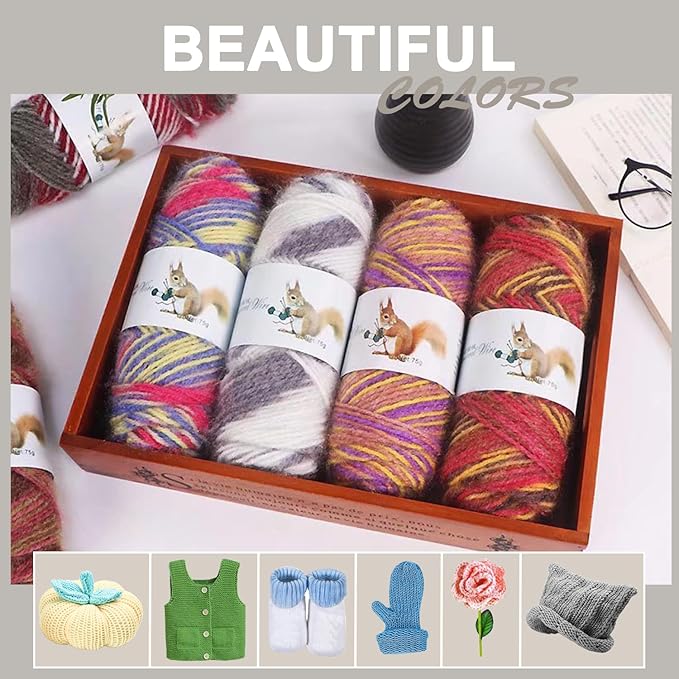 JAMIT Soft Crochet Yarn for Hand Knitting & Machine, Fluff Elastic Velvet Yarn for Crochet & Craft Projects, 4 Skeins, 75g/Skein, Multicolor
