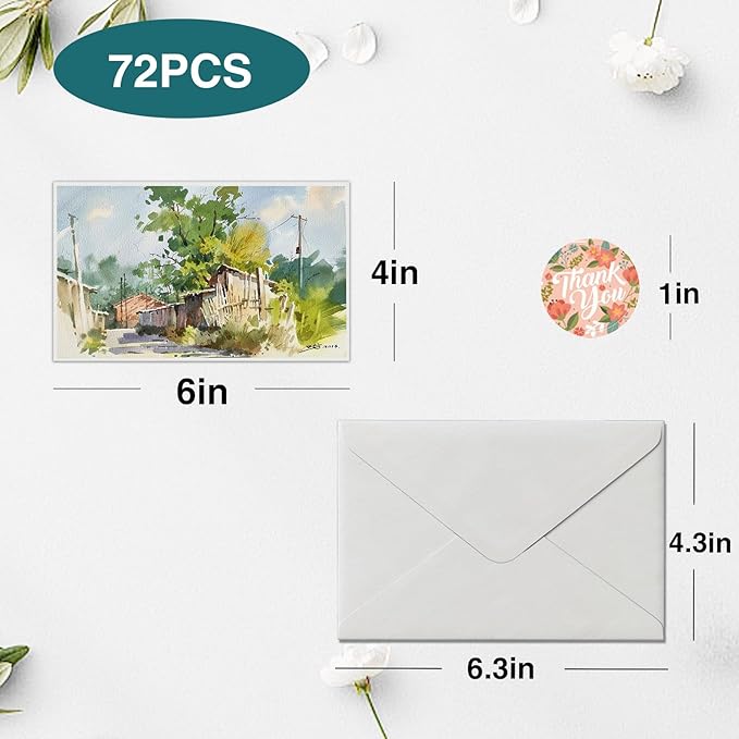 30 Pack Blank Watercolor Cards with Envelopes 4 x 6 Inch - 140lb/300gsm 100% Cotton Non-Folded Watercolor Paper for Wedding Invitations, Birthday Cards, Thank You Notes & DIY Art Projects