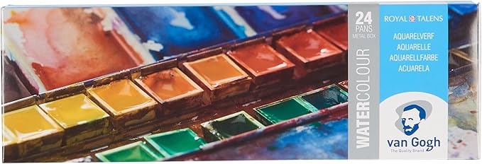 Van Gogh Watercolor Paint Set, Metal Tin, 24-Half Pan