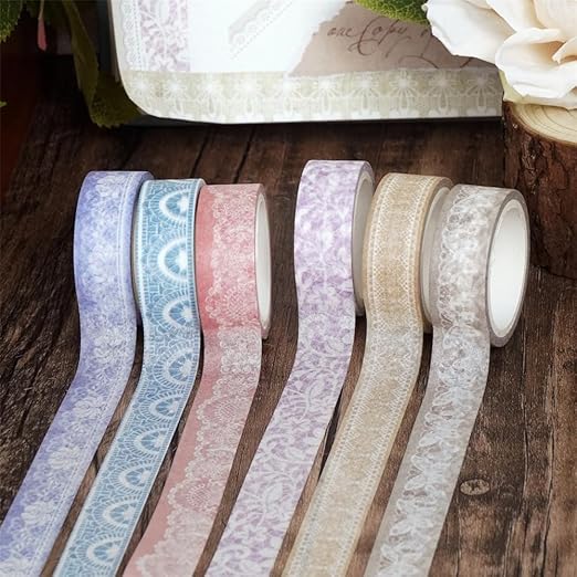 Lace Patterns Washi Tape Set 12 Rolls, Decorative Paper Sticker for Planner Scrapbook Journal DIY Arts Craft