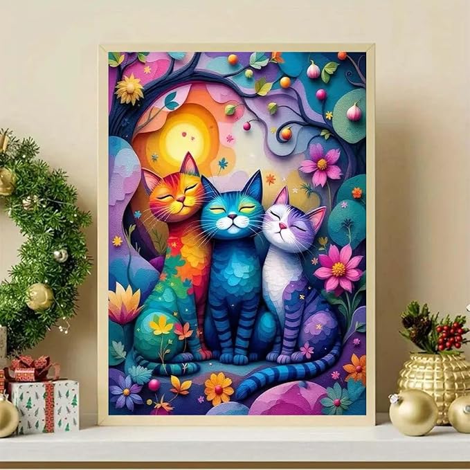 GEMFAMILY Animals Diamond Art Kits for Adults,5D Diamond Painting Kits for Colored Cat,DIY Full Drill Paint with Diamonds Pictures Gem Art for Home Wall Decor12 X 16Inch