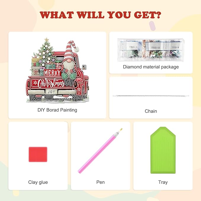 HEIBAGO Gnome Red Truck Diamond Art Hanging Kits for Adults Kids, 5D Special Shaped Crystal Diamond Painting Kit, DIY Pattern Window Pendant Gem Art Kit for Home Wall Decor 8.3 x 8.3 Inch