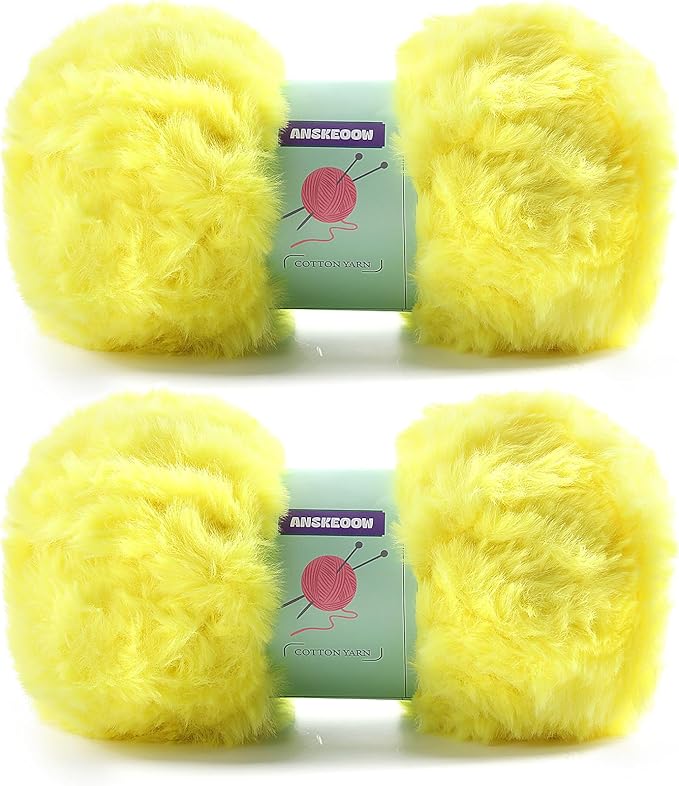 2 Skeins Faux Fur Yarn Soft Fluffy for Crocheting - Chunky Fuzzy Yarn for Crochet Amigurumi, Hat, Shawls, Total Length (71x2) Yards (Chicken Yellow)