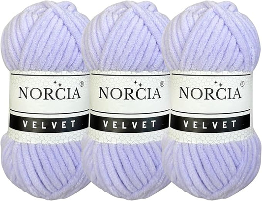 Soft Velvet Yarn Chenille Yarn for Crocheting Baby Blanket Yarn for Knitting Amigurumi Yarn Fancy Yarn for Crochet Weaving Craft (Lilac, 3 Skeins)