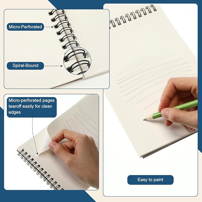 jexine 40 pcs 5.5'' x 8.5'' top spiral bound sketch book 30 sheet each(68lb/100gsm), sketching drawing pad bulk artist sketch pad drawing paper art sketchbook for painting (mixed media)