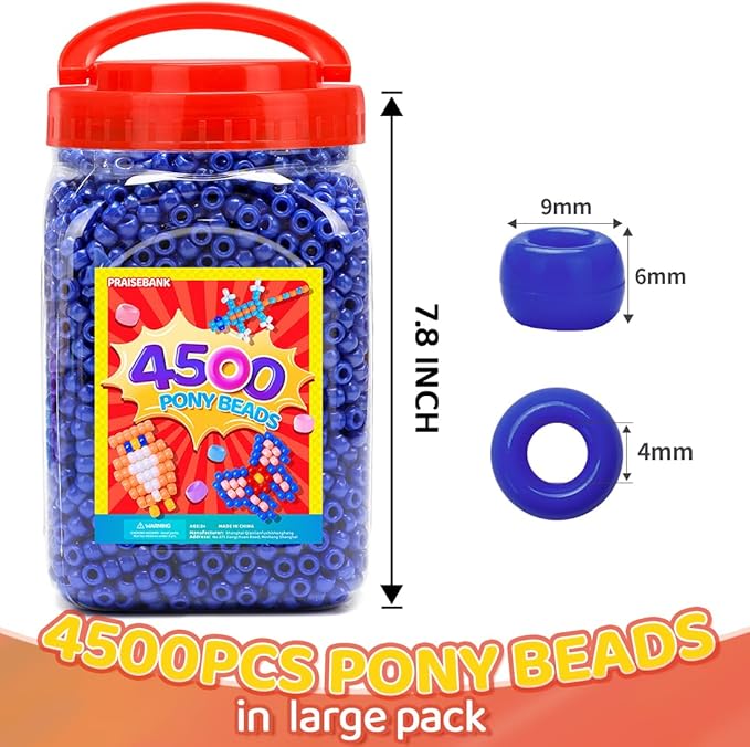 praisebank pony beads, 4500pcs 6x9mm, wholesale beads, bracelets jewelry making, arts & crafts(dark blue)