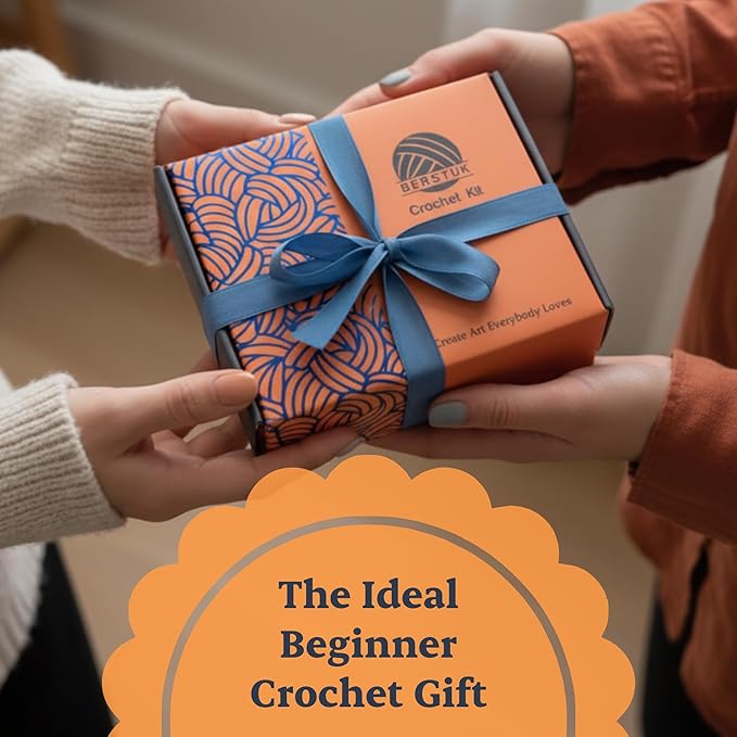 Berstuk Level 1 Absolute Beginner Crochet Kit for Adults - Crochet Starter Kit Beginner for Adults - Learn to Crochet with Expert Video Tutorials - Perfect DIY Gift