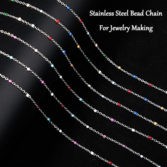 Stainless Steel Enamel Chain for Jewelry Making, Oil Drip Rainbow Jewelry Chains for DIY Necklace Bracelet Craft Jewelry Making Supplies with Stainless Steel Jump Rings Lobster Clasps Connectors