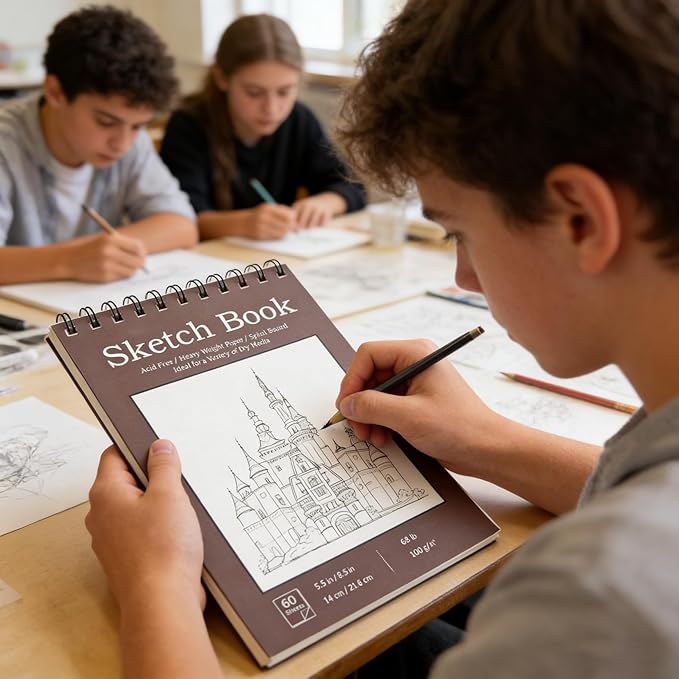Sketch Book, Top Spiral Bound Sketch Pad, 100 Sheets 68lb/100gsm Drawing Paper, Acid Free Art Sketch Book Artistic Drawing Painting Writing Paper for Beginners Artists (1 Pack, 5.5"x8.5")