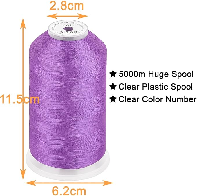 New brothread - Single Huge Spool 5000M Each Polyester Embroidery Machine Thread 40WT for Commercial and Domestic Machines - Purple(Janome Color)