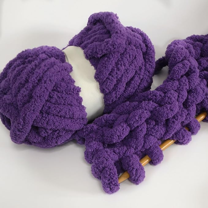Purple Chunky Chenille Yarn for Crocheting Bulky Thick Fluffy Yarn for Knitting,Super Bulky Hand Blanket, Soft Plush Yarn Crochet Carpet/Scarf/Cushion/ 8 Jumbo Pack(63.76oz/197.68yd