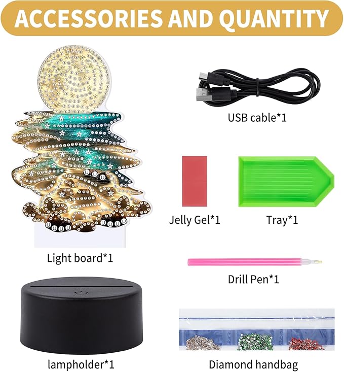 Diamond Painting Night Light, Diamond Painting Kits For Adults Desktop Ornaments For Table Tabletop Decor Diamond Art Accessories For Adult Beginner Touch Lamp for Bedrooms Living Room-Moonlight Beach
