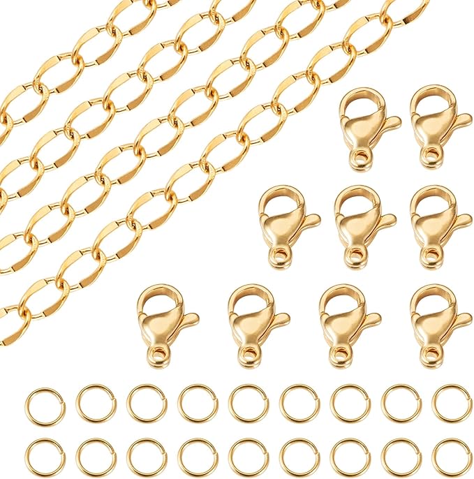 Sparkeads 5M Golden Chain for Jewelry Making,Stainless Steel Chain,Golden Link Necklaces for Women,Cable Chain Bracelet Chains for Bracelet DIY Earring Craft Supplies Jewelry Making,4.5x2.5x1mm