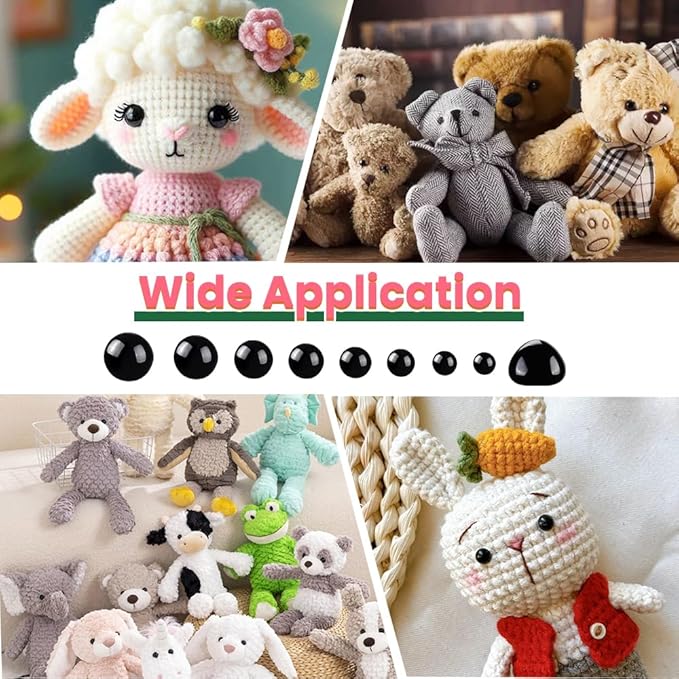 YUJUN 1100PCS Safety Eyes Noses for Crochet 5-16mm Black Plastic Safety Eyes with Washers Craft Doll Eyes Stuffed Animals Amigurumi Craft Doll DIY Accessories Making Teddy Bear