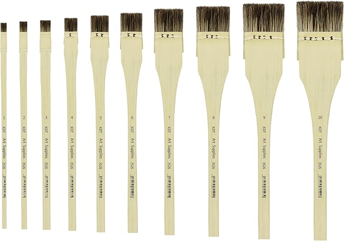XDT#3526 Hake Artist Paint Brush 10 Piece Set, Traditional Japanese Tie-dye Brush Medium Stiff Hog Bristle, Acrylic Oil Watercolor