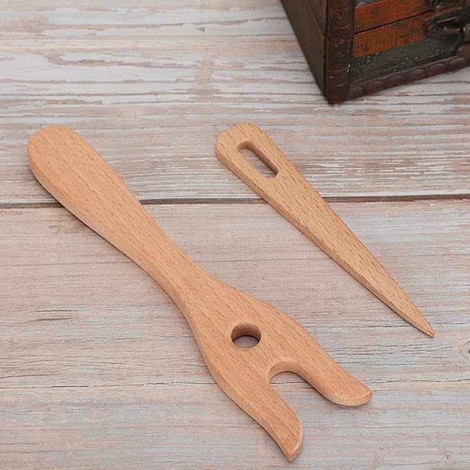 Cunyuer Lucet Fork, Knitting Fork, 2 Pack Knitting Fork & Eye Weaving Needles Kit, Wooden Weaving Tools for Bracelet Necklace Braided DIY Tools