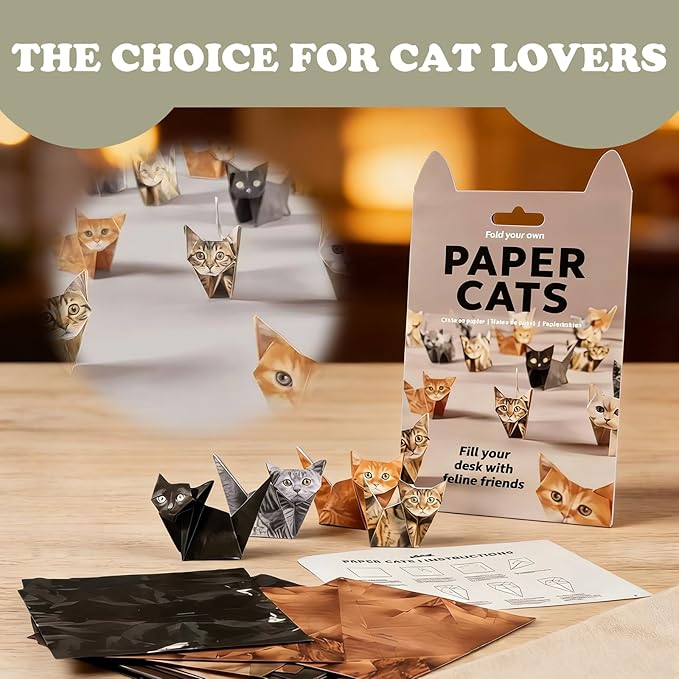 2PCS DIY Paper Cats Kit,50 Sheets Cute Kitten Origami Cats,3D Handmade,Fun Creative Art Project,Origami Paper Activity for Kids & Adults, Desk Decor and Gift for Pet Lovers