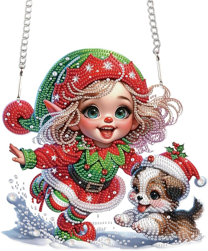 AiYuanzsh Diamond Painting Pendant Kit for Adults, 5D Special Shape Crystal Rhinestones Diamond Art Hanging Sign, Merry Christmas DIY Craft Door Window Wall Pendant Decoration Gift 24.2×23.8cm