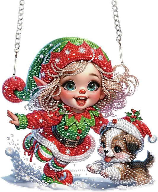 AiYuanzsh Diamond Painting Pendant Kit for Adults, 5D Special Shape Crystal Rhinestones Diamond Art Hanging Sign, Merry Christmas DIY Craft Door Window Wall Pendant Decoration Gift 24.2×23.8cm
