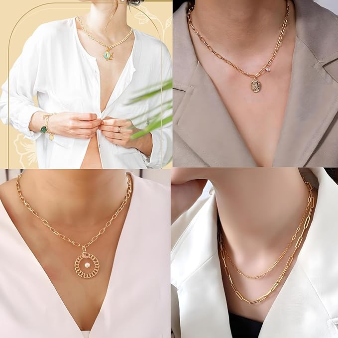 Tamkudoy Gold Charms Bracelet Necklace Making Kit- 419 PCS Jewelry Making Kit with Paperclip Bracelet Chain Necklace Kit, Charms Pendants, Jewelry Pliers, Jump Rings for Women DIY Crafts Supplies