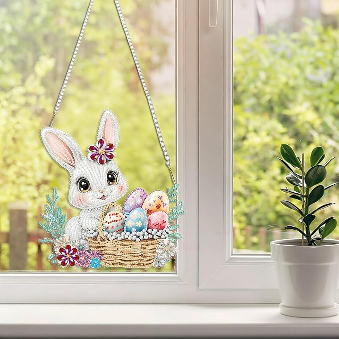 BAWKENTON Easter Hanging Diamonds Art kit for Adult, DIY Diamonds Painting Art Kit, 7.92x8.66 inch Acrylic Diamonds Painting Board Kit Ornament, Special Crystal Diamond Hanging Ornament