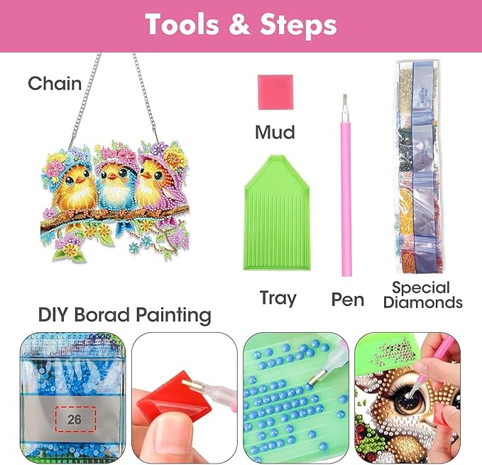 Miwixy Three Birds Hanging Diamond Art Kits for Adults,Colorful Flowers Special Shaped Crystal Diamond Painting Ornament DIY Double-Sided Pattern Window Pendant Gem Art Kit for Home Wall Decor
