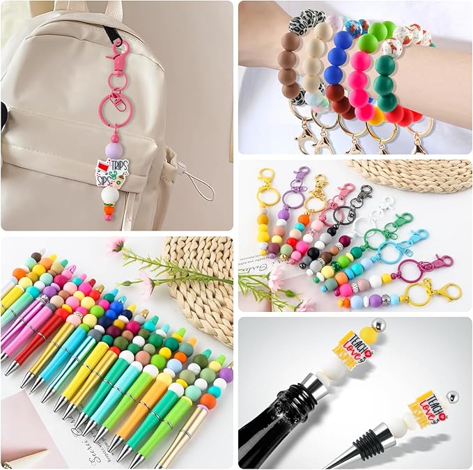 150Pcs 15mm Silicone Beads for Keychain Making Bracelet Necklace, Bulk Round Silicone Beads for Pens（White）