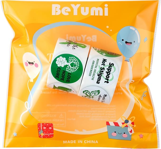beyumi mental health awareness stickers - 1000pcs mental health awareness round sticker in 2 rolls green ribbon decal school event fundraiser campaign laptop bottle gift envelope decor for kids teens