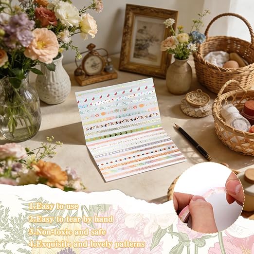 Washi Tape Set 42 Rolls Thin Washi Tape Self-Adhesive Gold Foil Patterns Tape Cute Scrapbook Paper Tape Decorative Tape for Scrapbook Journal DIY Craft Scrapbooking Journal Supplies Gift Wrapping