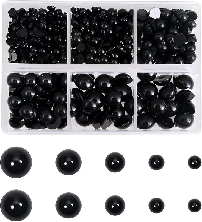TOAOB 500pcs Round Black Plastic Doll Eyes 4mm 5mm 6mm 8mm 10mm Flatback Cabochon Button Eyeball Beads for Stuffed Animals Amigurumis Crochet Bears Crafts Making