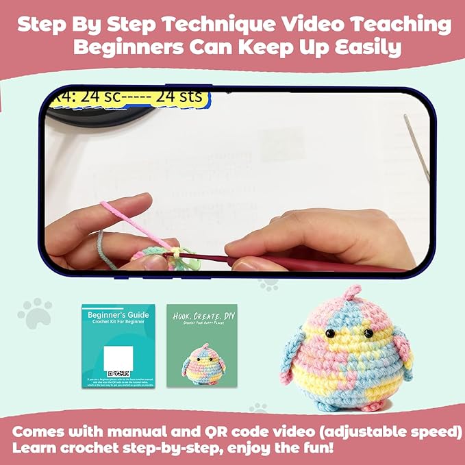 JueRum All in One Crochet Kit for Beginners, 2PCS Animal Crochet Starter Kit with Step-by-Step Video Tutorials,Learn to Crochet Stuffed Amigurumi Animals Knitting Kit for Adult