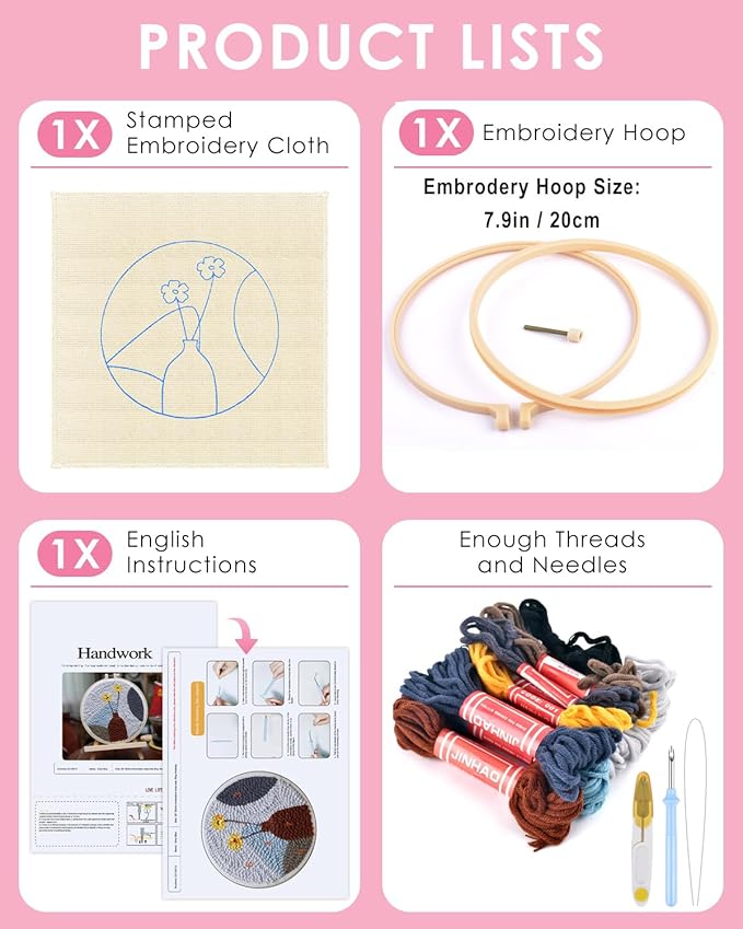 TINDTOP Punch Needle Kits, Punch Embroidery Kits for Adults Beginner, Tool with Punch Needle Fabric, Hoops, Yarns and Sewing Needles