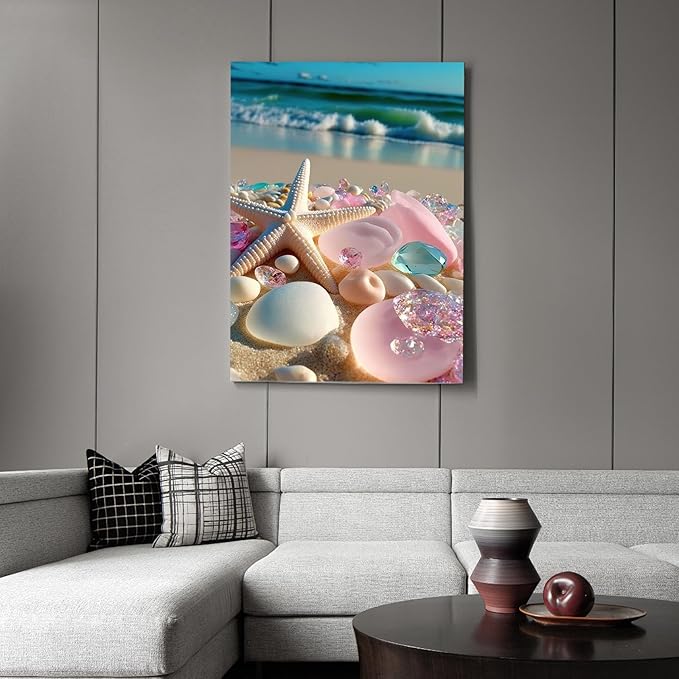 Fountor Beach Diamond Art Kits for Adults, Sea Stone Diamond Painting Kits for Adults Beginners, DIY 5D Beach Landscape Diamond Painting with Round Gem Art Kits for Gift Home Wall Decor 12x16 Inch