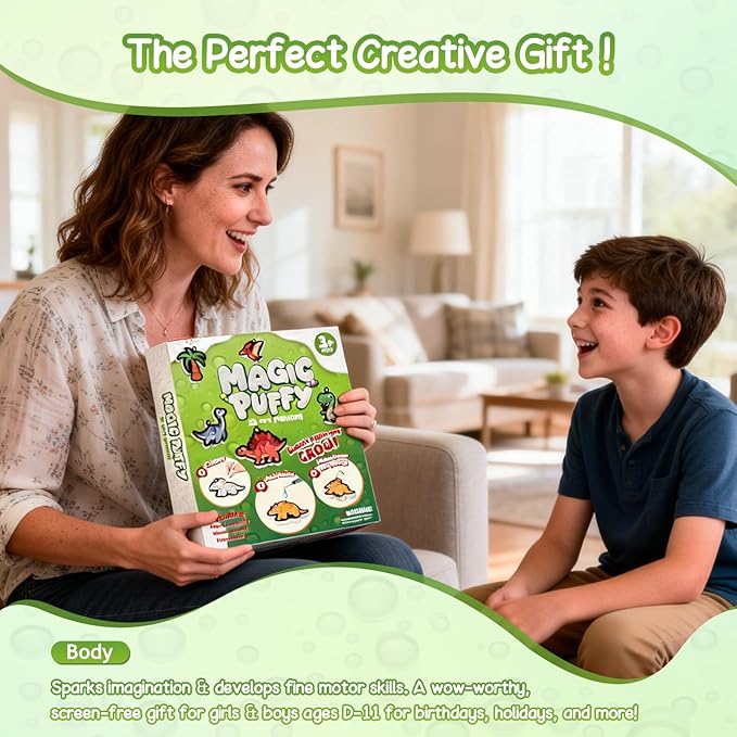 avtctek Magic Foam Texture Painting Kit - 3D Art Puffy Paint Kit, 15 Mess-Free Dinosaur Paint by Number Craft for Kids Ages 3-10